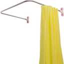 Hershii Curved Corner Shower Curtain Rod Wall Mounted U-Shaped Bathroom Curtain Hanger Pole Decorative Bath Metal Shower Rail Bar 40.15'' x 38.58''