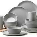 YARRGGU 24-Piece Dinnerware Set, Service for 8, Unbreakable Plates and Bowls Set, BPA-Free, Dishwasher Safe, Gray Tableware for Kitchen, Party and Picnic