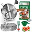 Stainless Steel Food Mill With 3 Milling Discs,Ergonomic design Rotary hand crank,Wood Grain Handle Food Mills For Tomato Sauce,Potatoes,Jams,With Funnel,Multifunctional Spoon,Blue MW-N02