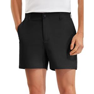PULI Golf Shorts Men Relaxed Fit Stretch Dress Lightweight Casual Waterproof Travel Quick Dry Flat Front Shorts Black 32W x 5L