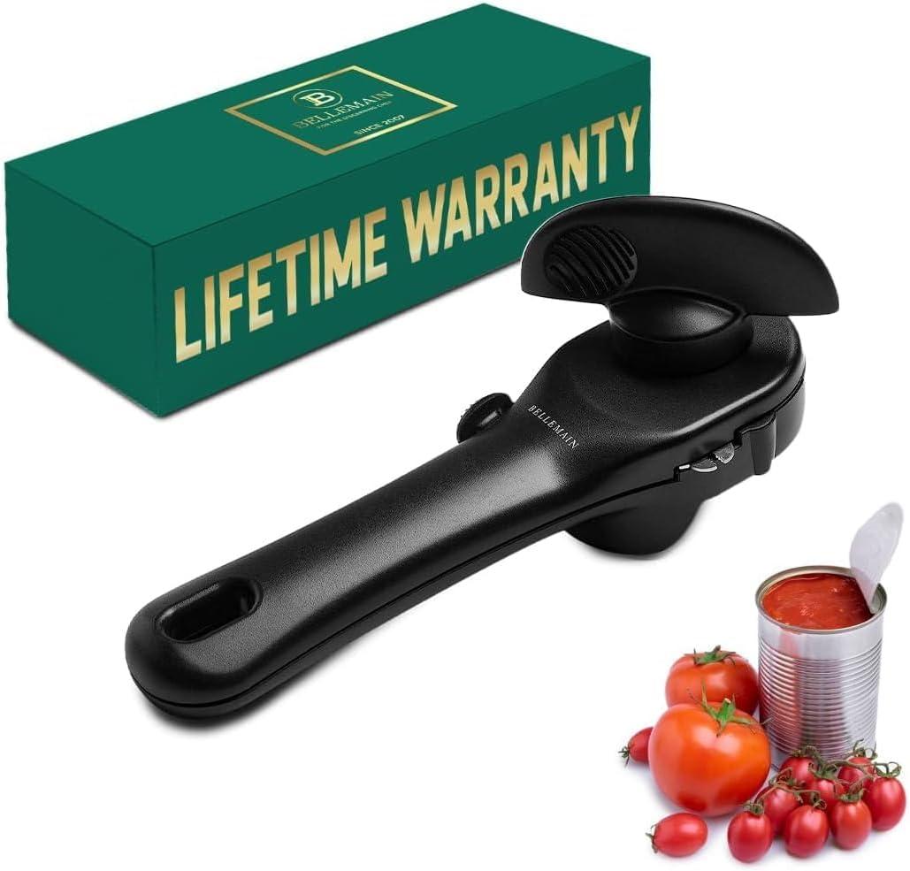 Bellemain Stainless Steel Can Opener  Manual Can Opener For seniors - Ergonomic Smooth edge Can Opener Hand Held Heavy Duty  Easy to use can opener safe cut