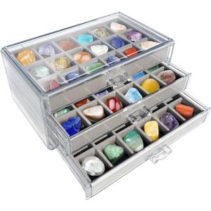 Rock Display Case, Rock Collection Box for Kids & Adults | Crystal Display Shelf, Organizer & Case for Gemstone, Fossil, Mineral | Rock Collection Display Case for All Collectibles