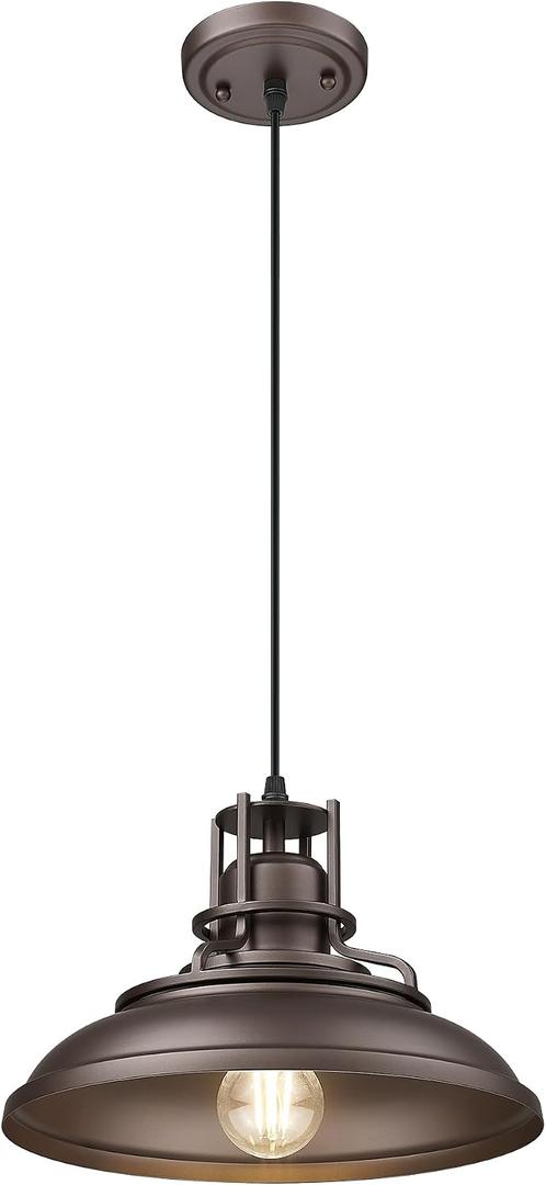 FEMILA Farmhouse Pendant Light,12" Barn Vintage Hanging Light Fixture for Kitchen Island, Adjustable Height,Oil Rubbed Bronze Finish, 4FY15-MP ORB