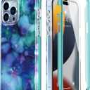 Esdot for iPhone 15 Pro Case with Built-in Screen Protector,Ultimate Durable Cover with Fashionable Designs for Women Girls,Stylish Protective Phone Case 6.1" Opal Marble Purple