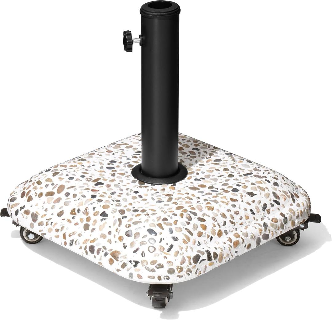 45lbs Patio Umbrella Base with 4 wheels, Square Cobblestone Concrete Stand, Heavy Duty Market Umbrella stand for Outdoor