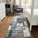 LOCHAS Washable Runner Rugs for Hallway, 2x6 Non Sip Kitchen Rug Runner for Bedroom Entryway Laundry Room, Long Abstract Runner Carpet for Bedside Floor, Black Grey Geometric Vintage Decor