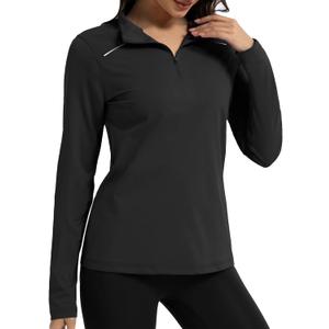 GEMYSE Women's 1/4 Zip Pullover Shirts Long Sleeve Workout Tops Quick Dry Casual Rash Guard Shirts (Black, XL)