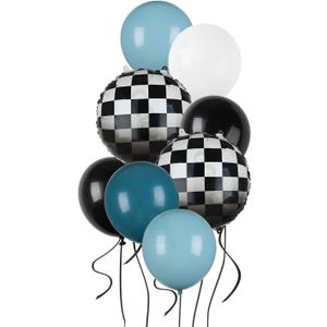 Race Car Balloon Bundle Checkered Balloons Blue Black Latex Balloon Boy One Happy 1st 2nd Vintage Two Fast Theme Fast One Race Car Birthday Party Decor Supplies 20 Pcs Kit
