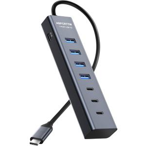 USB C to USB Hub Multiport Adapter, Aluminium 7-Port USB C Hub Multiport Adapter, USB Extenders, USB c Splitter for Thunderbolt, MacBook Pro/Air, Laptop, iPad, iMac, U Flash, PSSD, Keyboard, Mouse (1Ft)