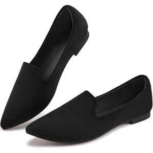 Aomigoct Flats for Women Dressy Shoes: Comfortable Suede Work Flats - Ladies Casual Loafers Slip On Walking Shoes Black Size 42