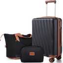 Carry on Luggage Sets 22x14x9 Airline Approved Durable Travel Luggage Suitcases with Wheels,ABS Hard Case Suitcases with Spinner Wheels,(Black,3 Piece Sets(20"/DB/TB))
