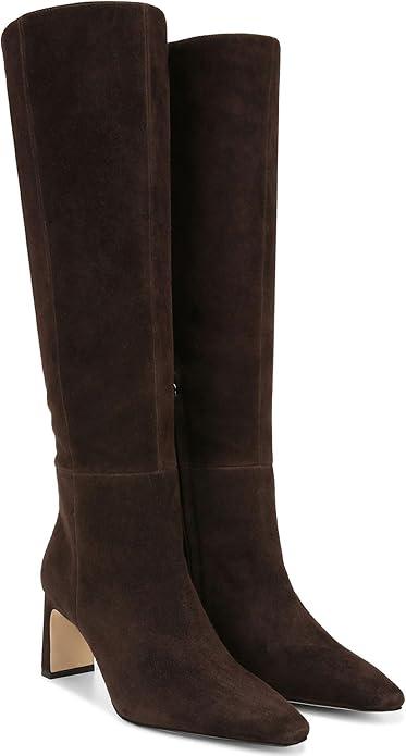 Burgundy Knee High Boots for Women Square Toe Chunky Heeled Boots Fall Dress Elastic Tall Boots with Zipper 7