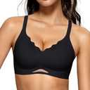 OEAK Womens Wireless Bras Scalloped Push Up Bralettes No Underwire Supportive Tshirt Bra Seamless Comfortable Everyday Bras, M