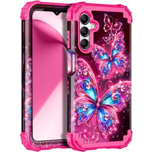 Miqala for Galaxy A16 5G Case,Glow in The Dark Three Layer Heavy Duty Shockproof Full Protection Hard Plastic Bumper+Soft Silicone Protective Case for Samsung Galaxy A16 5G 6.7 inch,Shiny Pink