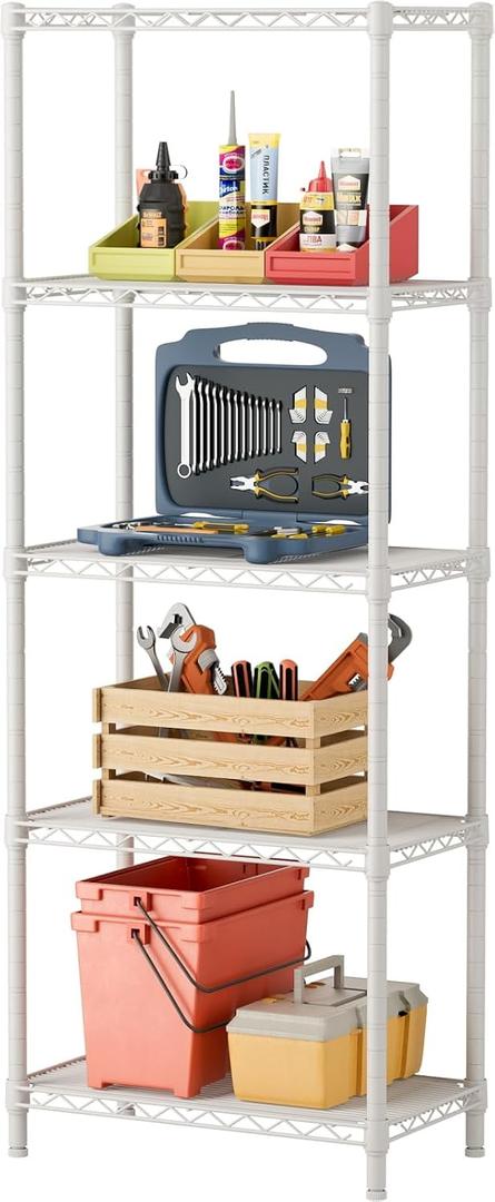 SINGAYE 5 Small Wire Shelves Kitchen Pantry Close Home Organizers and Storage Bathroom Shelf Laundry Room Organization Adjustable Book Metal Garage Shelving Unit, 5-Tier 9.92"D X 15.72"W X 55."H