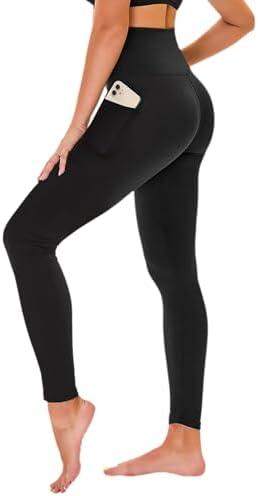 High Waisted Leggings for Women - No See Through Tummy Control Cycling Workout Yoga Pants with Pockets Reg & Plus M