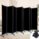 Room Divider 8 Panel Room Dividers/Wheels, Fabric Room Divider Panel for Office Room Partitions and Dividers, Portable Partition Wall Divider for Room Separation, Flexible Privacy Screen Indoor (Black)