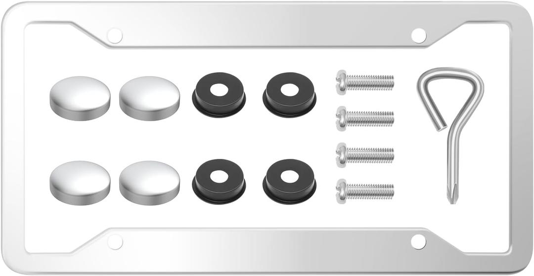 License Plate Frames, 1 Pack Universal Rust-Proof Aluminum for Front and Rear Car License Plate Holder (Silver-1)