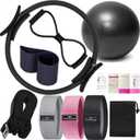Pilates Ring Kit for Women Home Workouts Better Pilates Essentials Kits Equipments Sets Accessories Magic Ring Booty Bands Glutes Yoga Ball 25cm Figure 8 Resistance Yoga Bands for Stretching 8 Pcs (black)