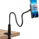 Kanayu Phone Stand for Desk, Gooseneck Cell Phone Holder Flexible Lazy Long Arm Phone Mount Universal 360 Degree Adjustable Phone Clamp Clip for Table, Bedside Accessories (Black,Flat)