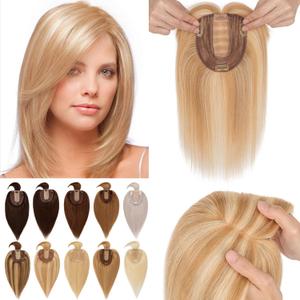 SEGO Hair Toppers for Women With Bangs Real Human Hair, 130% Density 10 * 12CM Silk Base Clip in Top Wiglet Hairpieces for Thinning Hair-6 Inch 12P613 Golden Brown&Bleach Blonde