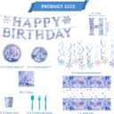 Winter Wonderland Party Tableware Set,Blue and Purple Snowflake Castle Plates,Disposable Snowflake Tableware Set,For Christmas Winter Wonderland Birthday Party Decorations