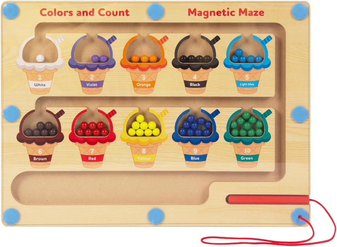 Magnetic Color & Number Maze - Montessori Wooden Color Matching Learning Counting Puzzle Board - Toddler Fine Motor Skills Toys for Boys Girls 3 4 5 Years Old
