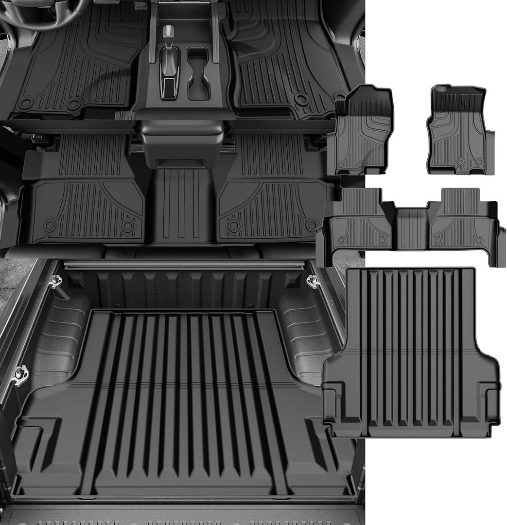 All Weather Floor Mats & Truck Bed Mat Fit for Frontier 2022 2023 2024 2025 Crew Cab(Not for 2nd with Under Seat Speaker) TPE Liners Frontier Set All Season Odorless Anti-Slip