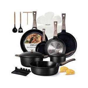 21Pcs Pots and Pans Set with Aluminum Lid, Nonstick Ti-Ceramic Cookware Sets, Induction Cookware Non Stick Cooking Set w/Frying Pans & Saucepans(PFOS, PFOA Free)-Black