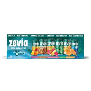 Zevia Zero Sugar Soda, 6 Flavor Soda Variety Pack, 12 oz Cans (24-Pack) Naturally Sweetened, Non-GMO Project Verified, Gluten-Free, Vegan (EXP 08/13/26)