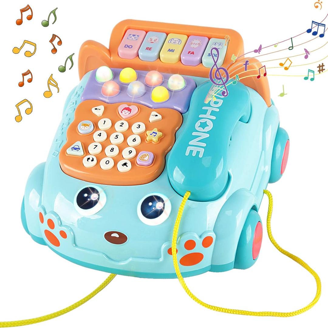 Baby Phone Toy, Cartoon Baby Piano Music Light Toy, Pretend Phone - Blue (18 M+)