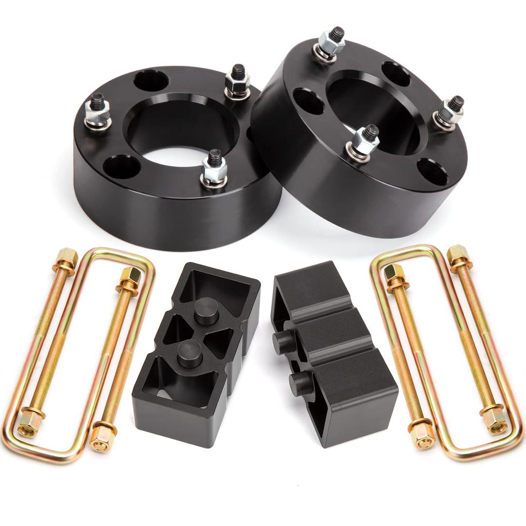 Dynofit Lift Kit for F150, 3" Front Strut Spacers & 2" Rear Aluminum Block with U-Bolts, Front and Rear Full Suspension Leveling Kit for 2004-2020 Ford F-150 2WD 4WD