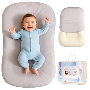 Jylvo Baby Lounger, Portable Baby Lounger for Newborns to 24 Months, Soft & Breathable Infant Nest with Thickened Support, Newborn Baby Essentials Gift for Home and Travel, Gray