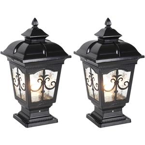 2 Pack Outdoor Column Lights, Traditional Waterproof Garden Post Light Aluminum Modern Fence Pillar Lamp Outdoor External Patio Landscape Glass Post Lantern E26 Fixture (B-Black)