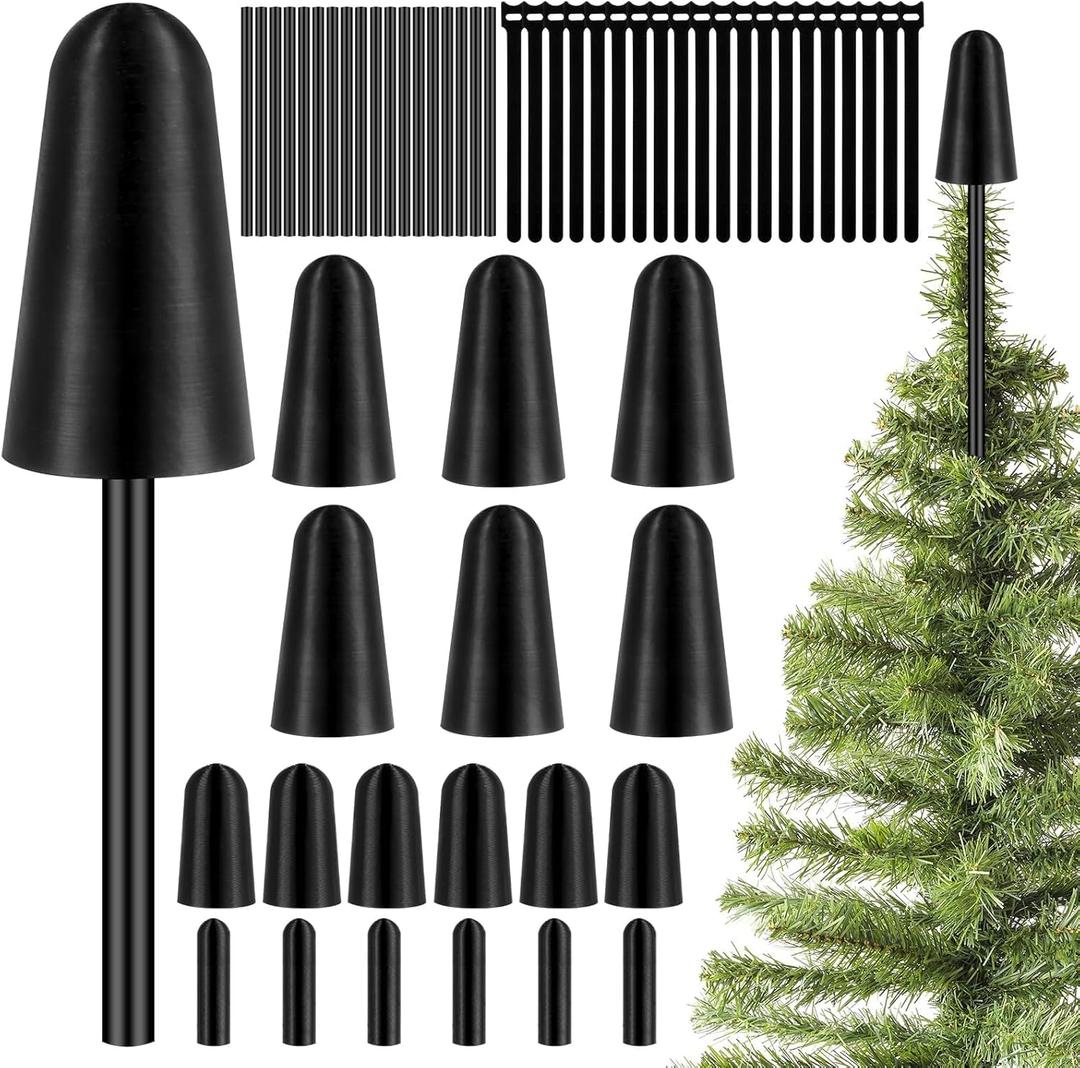 18Pcs Christmas Tree Topper Holder Black Tree Topper Support Adjustable Treetop Stabilizer Kits with Rods Secure Ties Lightweight Treetop Star Ornaments Supporter for Tree Top Decorations