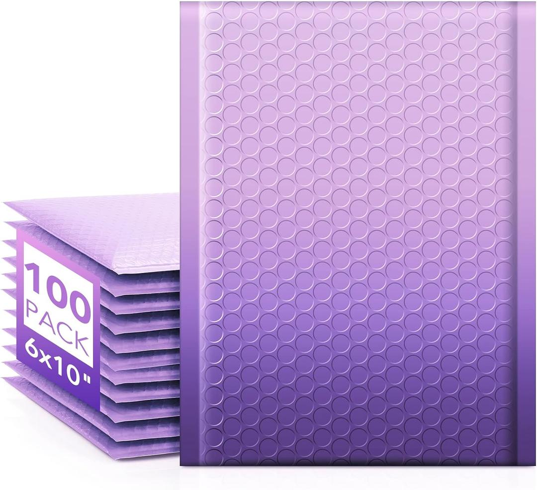 Fuxury Opaque Bubble Mailers 6x10 Inch 100 Pack Gradient Purple Padded Envelopes Usable Size 6x9" Strong Adhesion Bubble Shipping Envelopes for Mailing Jewelry, Makeup #0 Thick Bubble Padded Mailer