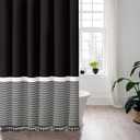 Seasonwood Black Shower Curtain White Striped with Black Tassels,Polyester Bath Curtain Decorative Spa Hotel Heavy Weighted 72-Inch Bathroom Curtains, 72 x 72