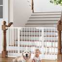 Cumbor 29.7-54.2" Wide Baby Gate for Stairs, Mom's Choice Awards Winner-Self Closing Dog Gate Indoor for Doorways, No Drilling Pressure Mounted Pet Gates for Kids, Easy Walk Through Safety Gate, White
