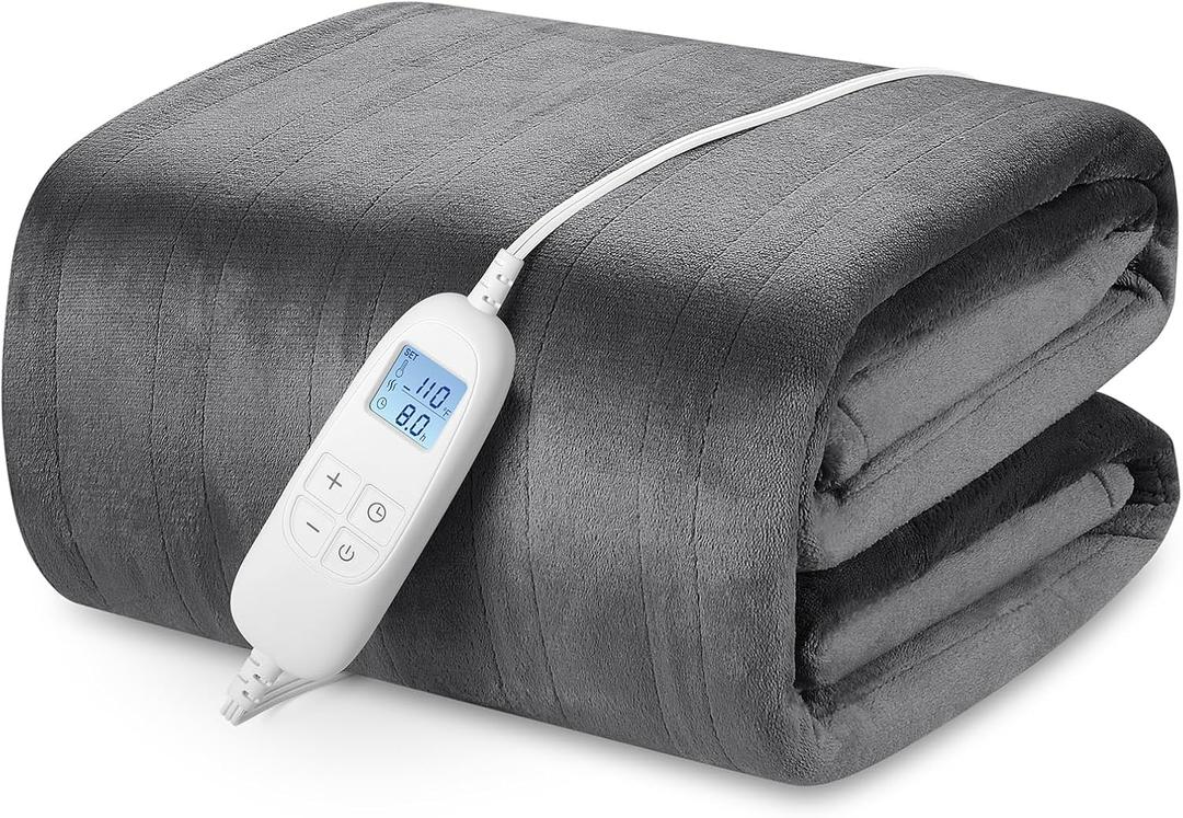 Electric Heated Blanket Queen Size with 6 Levels & 8h Auto Off, Ultra Soft Flannel Full Body Heating Blanket, Machine Washable, Gift for Mom Grandma, Grey, 84" x 90"