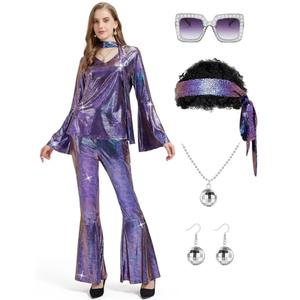 Lydoesy Women 70s Disco Costume 8 PCS Disco Outfit for Halloween Cosplay Party, Large