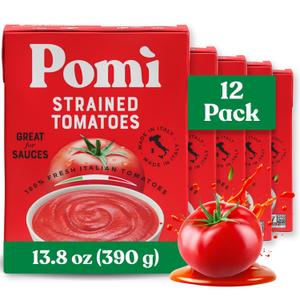 Pomi Strained Tomatoes, 100% Fresh Italian Tomatoes, No Salt Added, Kosher, Gluten Free & Non-GMO, 13.8 Ounce (Pack of 12) (BB: 02/28/2027)