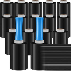 Jutom 16 Pcs Stretch Wrap Roll Plastic Wrap for Moving with 2 Handles 5 x 1000 ft Packaging Shrink Film Self Adhering Shipping Supplies for Moving Furniture Pallet(Black, Blue)