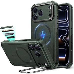 ESR for iPhone 17 Pro Max Phone Case with Stand, 23ft Military-Grade Drop Protection with Camera Control, Shock-Absorbing Rugged Cover, Compatible with MagSafe Accessories, Cyber Series, Green