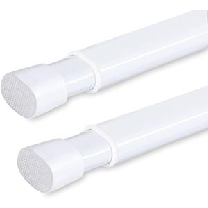 2 Pack Tension Rod Oval Spring Tension Curtain Rod Adjustable 22 to 36 Inches Small Short White Tension Rods No Drilling Spring Loaded Curtain Rods For Doors and Windows, 22-36 Inch, White