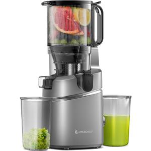 Juicer Machines, AMZCHEF 5.3-Inch Self-Feeding Masticating Juicer Fit Whole Fruits & Vegetables, Cold Press Electric Juicer Machines with High Juice Yield, Easy Cleaning, 250W-Grey (Grey)