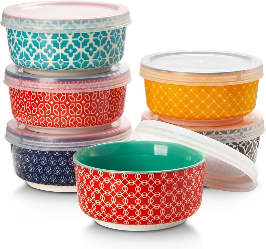 DOWAN Dipping Bowls with Lids, Ceramic Condiment Sauce Cups, 4 oz Dipping Sauce Bowls/Dishes for Charcuterie, Condiment, Tomato Sauce, Soy, BBQ and other Party Supplies, Kitchen Decor, Set of 6 (Vibrant Colors)