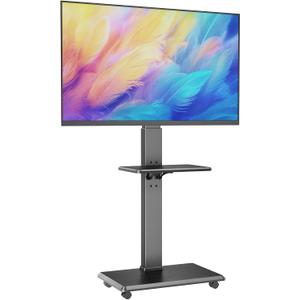 Rolling TV Stand, Mobile TV Cart for 32-75 Inch TVs up to 110 lbs, 18 Adjustable Heights, TV Floor Stand with Swivel Mount & Shelf, Max VESA 600x400mm, TV Stand on Wheels for Bedroom, Office, Outdoor