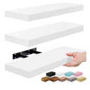 Sorbus Floating Shelves for Wall – 16 Inch Floating Shelf for Kitchen, Bedroom, Living Room, Bathroom, Home & Wall Decor - Mounted Bathroom Shelves with Invisible Brackets (White, 3 Pack)