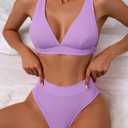 Yonique Womens Thong Bikini Sets - High Cut Sexy Swimsuit 2 Piece Cheeky V Neck Bathing Suits High Waisted Swimwear Lavender, Size M
