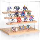 Display Case, innoAura Acrylic Display Case Box with Sticker, 4 Tier Wood Base Display Cases for Collectibles, Action Figure Display Case for Doll Toy Mini Figure (11.8x8.7x11 inch)